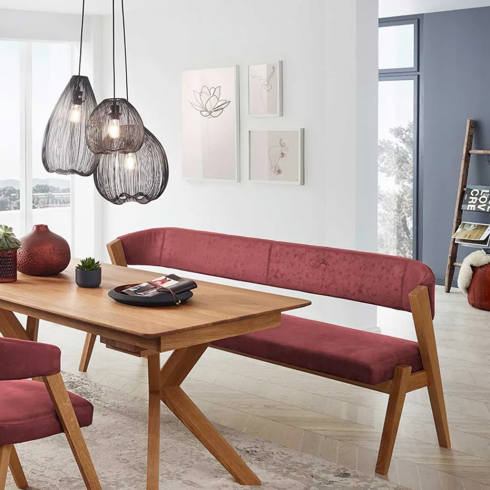 Wohnen Sitzbank<Elegante Esszimmer-Bank in Rot & Wildeiche - Ovenciana