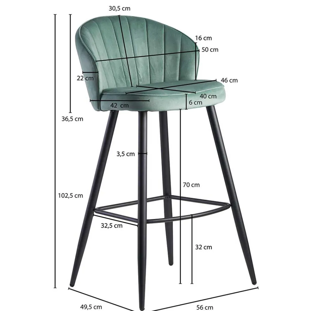 Wohnen Hocker<Eleganter Barstuhl in Mintgrün Samt - Bennet