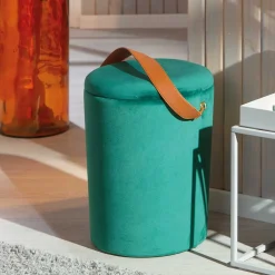 Wohnen Hocker<Eleganter Samt Polsterhocker in Grün & Braun - Campitello