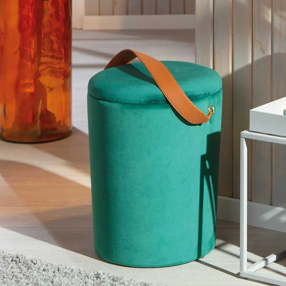 Wohnen Hocker<Eleganter Samt Polsterhocker in Grün & Braun - Campitello