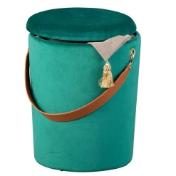 Wohnen Hocker<Eleganter Samt Polsterhocker in Grün & Braun - Campitello