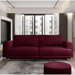 Wohnen Sofas<2er Bettsofa in Dunkelrot - matter Samt - Lanaco
