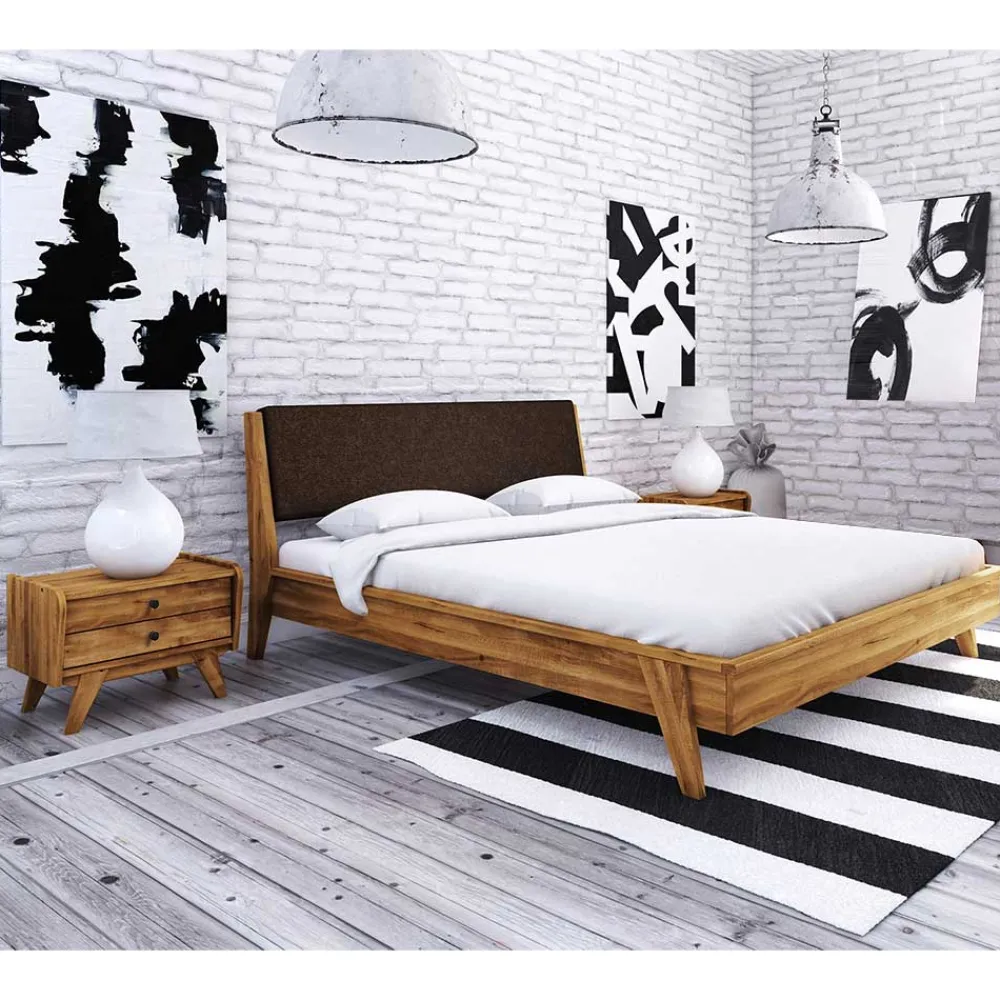 Wohnen Betten<220er Designbett aus Wildeiche & Nachtkommoden - Hardus