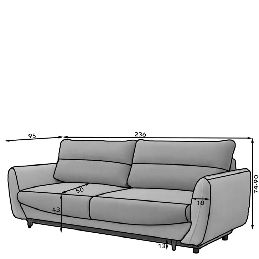 Wohnen Betten|Sofas<3er Schlafcouch in Graubraun meliert - Milor