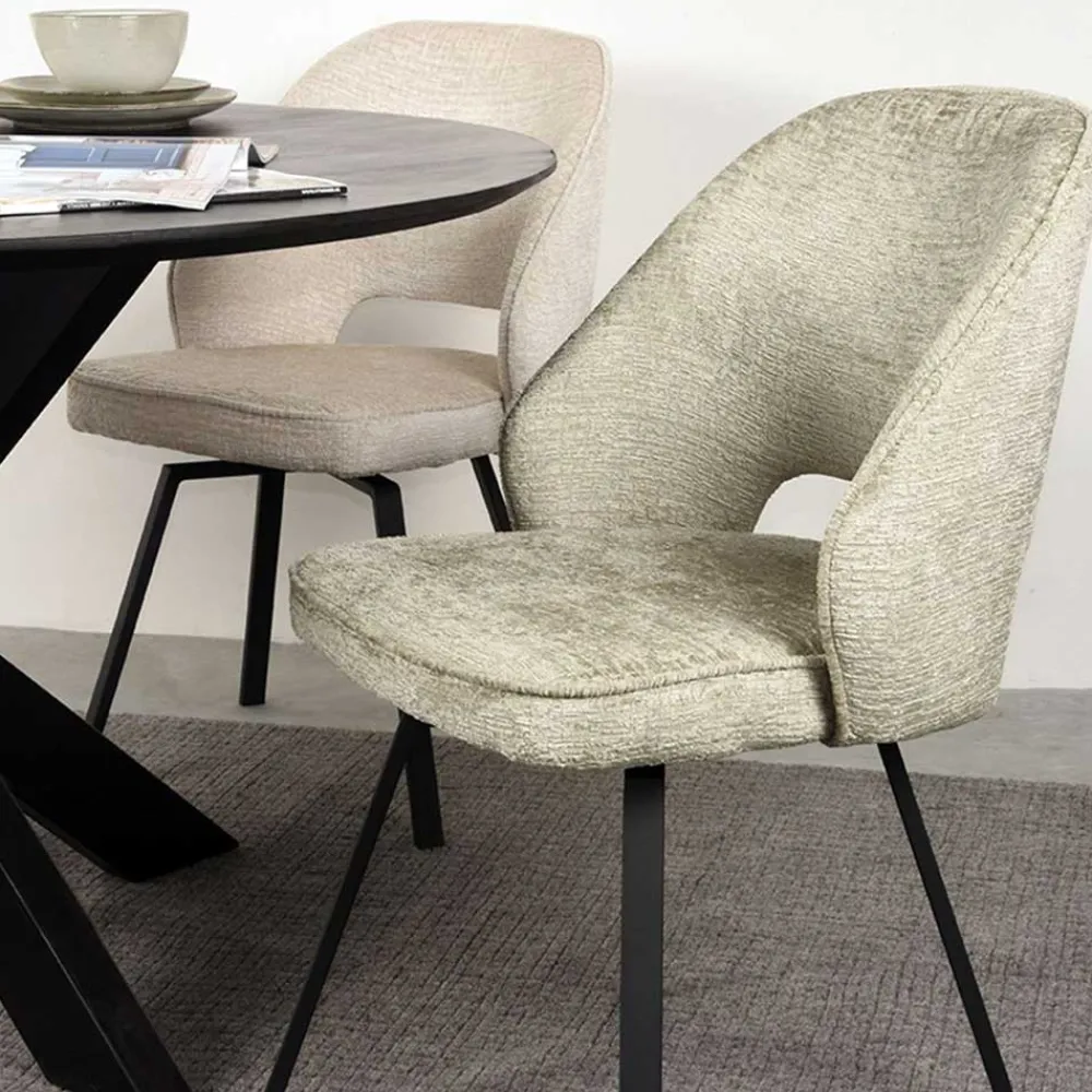 Wohnen Stühle<Esstisch Drehstuhl in Beige Struktursamt - Turena (2er Set)
