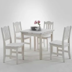 Wohnen Sitzgruppe<Esstisch mit Stühlen Vironegras in Weiß (fünfteilig)