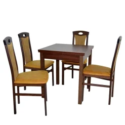 Wohnen Sitzgruppe<Esstisch Sitzgruppe in Nussbaum & Ocker - Carmian (fünfteilig)