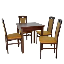 Wohnen Sitzgruppe<Esstisch Sitzgruppe in Nussbaum & Ocker - Carmian (fünfteilig)