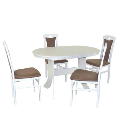 Wohnen Sitzgruppe<Esstisch-Gruppe in Weiß & Braun - Zero (fünfteilig)