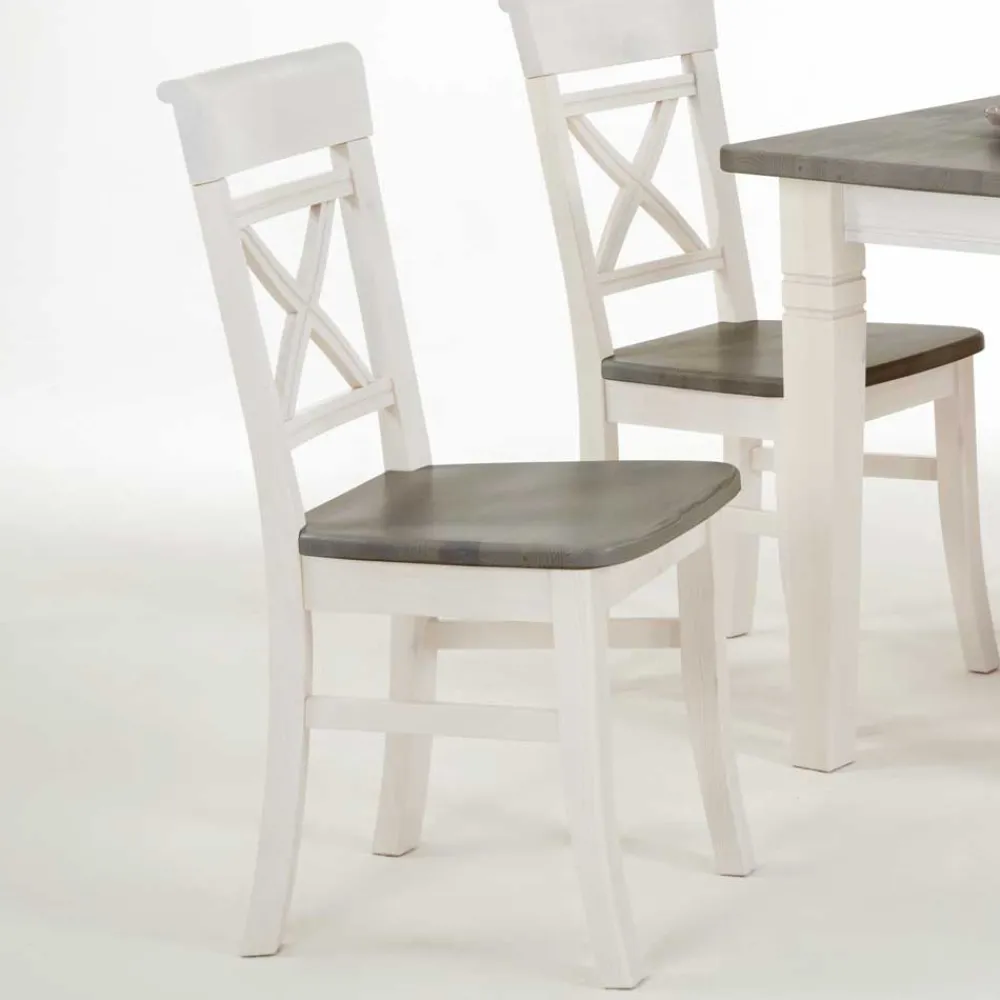 Wohnen Sitzgruppe<Esstischgruppe Yoan in Weiß Grau Landhaus (fünfteilig)