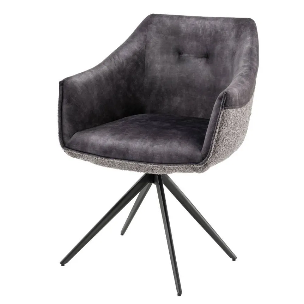 Wohnen Stühle<Esstisch-Sessel in Dunkelgrau Material-Mix - Chiak