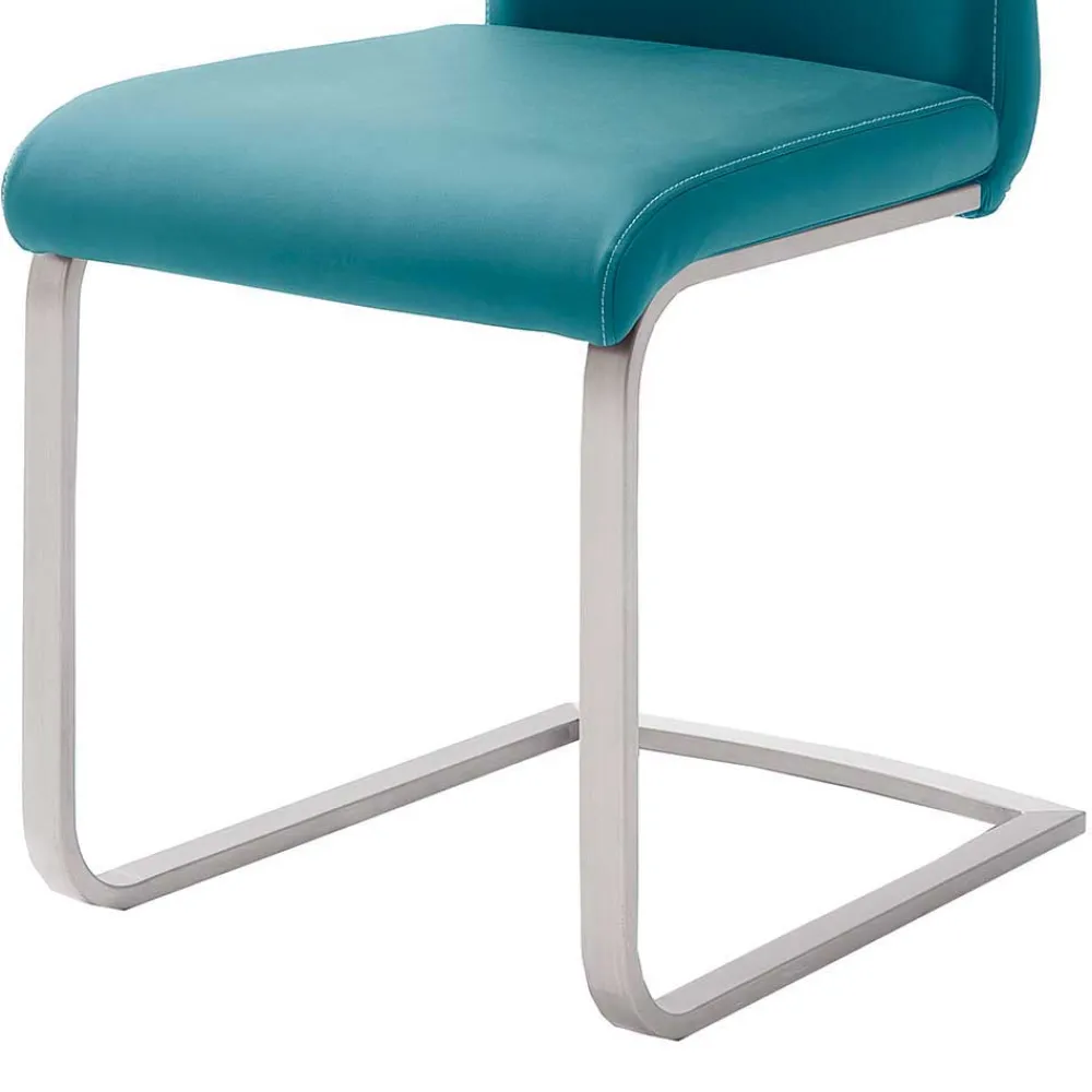 Wohnen Sessel<Esszimmer Freischwinger in Petrol Blau Laida Kunstleder (4er Set)