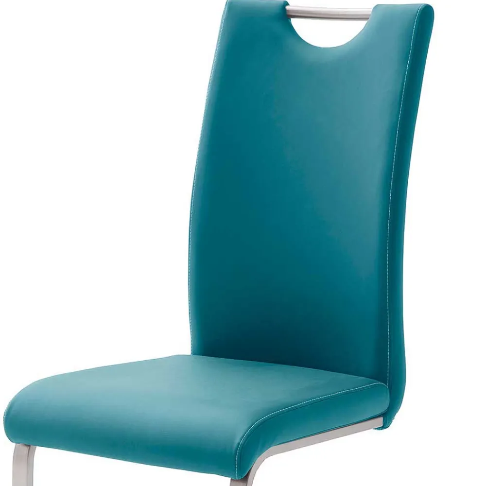 Wohnen Sessel<Esszimmer Freischwinger in Petrol Blau Laida Kunstleder (4er Set)