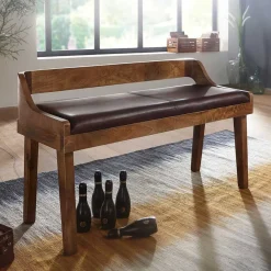 Wohnen Sitzbank<Esszimmer Holzbank mit Lehne & Ledersitz - Zimoni
