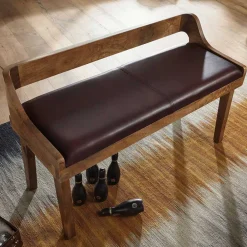 Wohnen Sitzbank<Esszimmer Holzbank mit Lehne & Ledersitz - Zimoni
