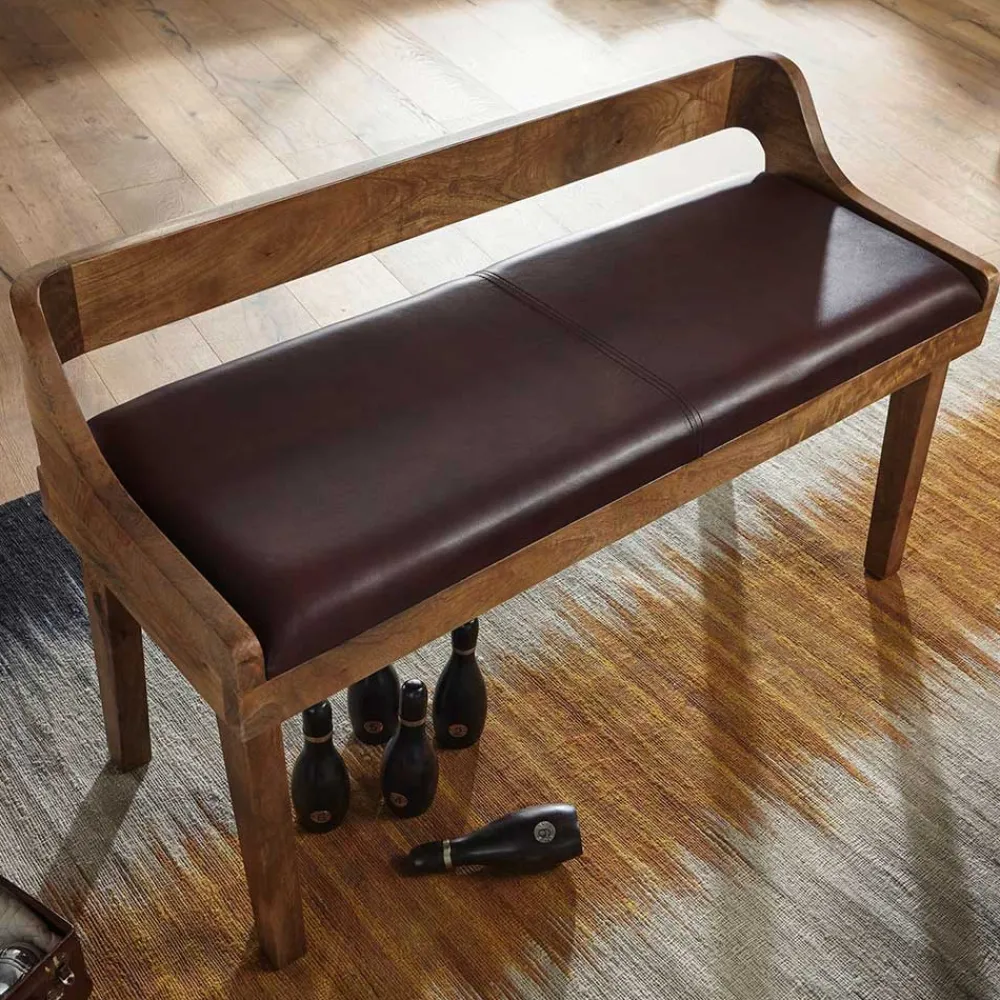 Wohnen Sitzbank<Esszimmer Holzbank mit Lehne & Ledersitz - Zimoni