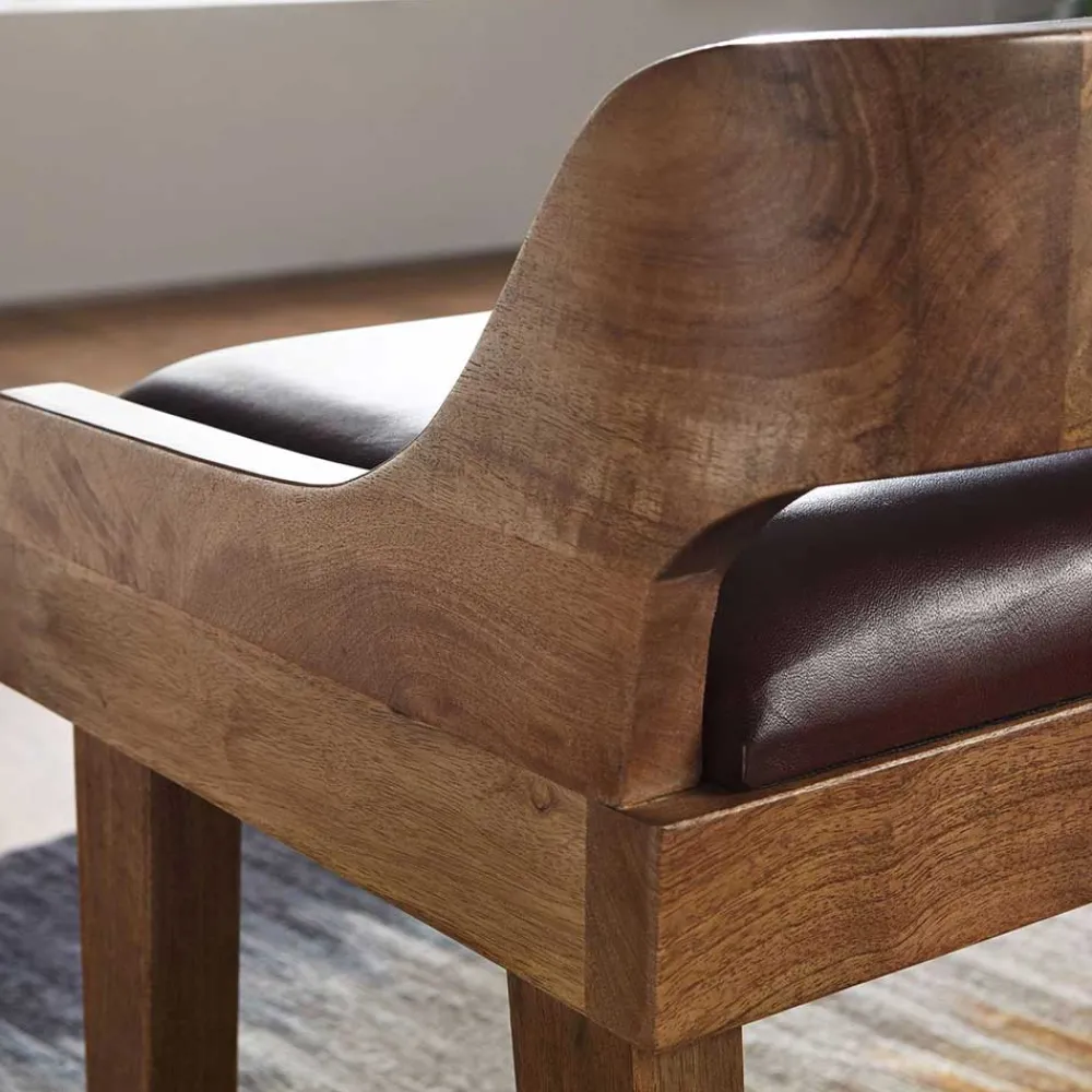 Wohnen Sitzbank<Esszimmer Holzbank mit Lehne & Ledersitz - Zimoni