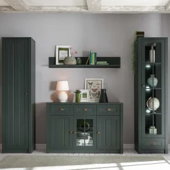 Wohnen Wohnwände<Esszimmer Möbel Set in Dunkelgrün - Niestov (vierteilig)