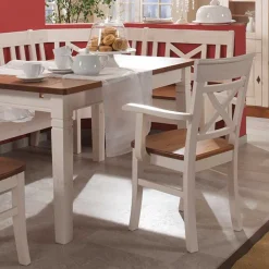 Wohnen Sitzgruppe<Esszimmer Sitzecke Barlad in Weiß Bernstein (vierteilig)
