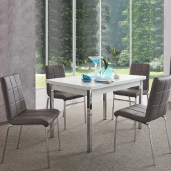 Wohnen Sitzgruppe<Esszimmer Sitzgruppe in Grau & Weiß Sisela mit Kunstleder Stühlen (fünfteilig)