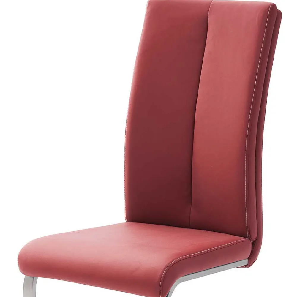 Wohnen Sessel|Stühle<Esszimmerstuhl als Freischwinger in dunklem Rot Lioberta Kunstleder (4er Set)