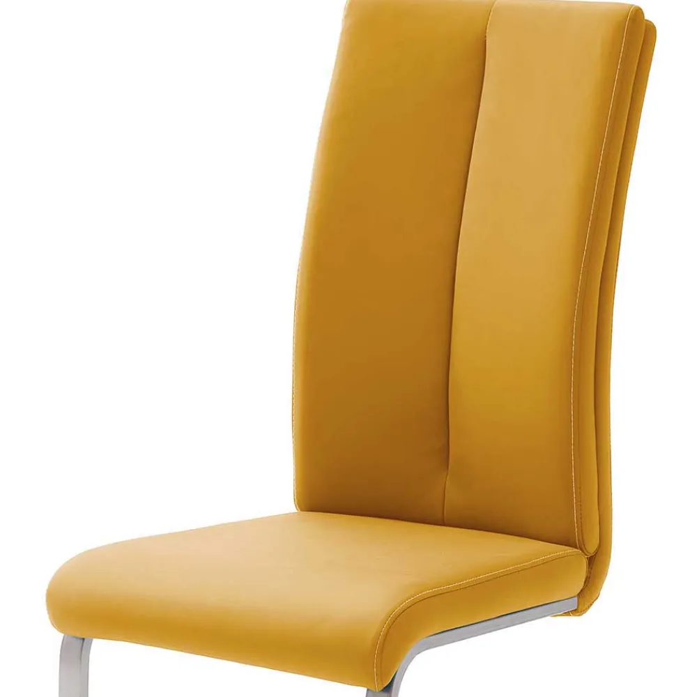 Wohnen Sessel<Esszimmerstuhl in Gelb Kunstleder Julan mit Schwinggestell (4er Set)
