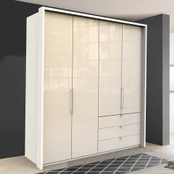 Wohnen Kleiderschränke|Schränke<Falttüren Kleiderschrank in Creme Glas - Zidarie