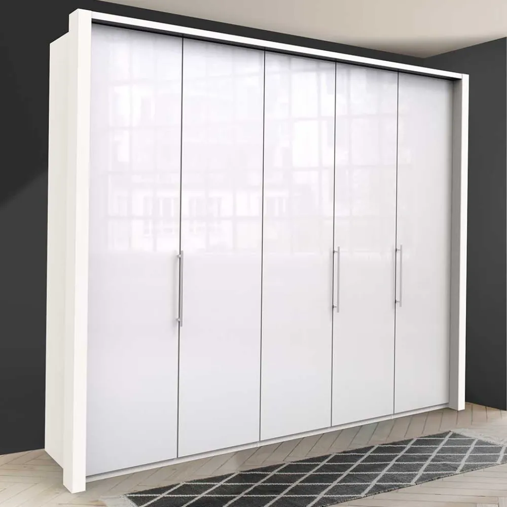 Wohnen Kleiderschränke<Falttüren-Kleiderschrank in Weiß mit Glasbeschichtung - Dolienca