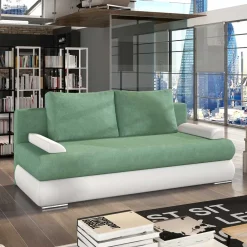 Wohnen Sofas<Federkern Bettsofa in Hellgrün und Weiß - Jeanys
