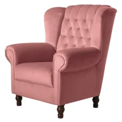 Wohnen Sessel<Federkern-Ohrensessel in Rosa und Nussbaum Braun - Masiela