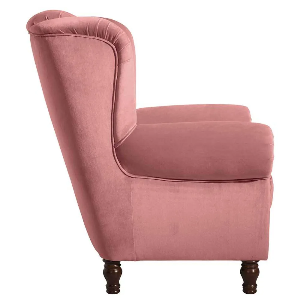Wohnen Sessel<Federkern-Ohrensessel in Rosa und Nussbaum Braun - Masiela