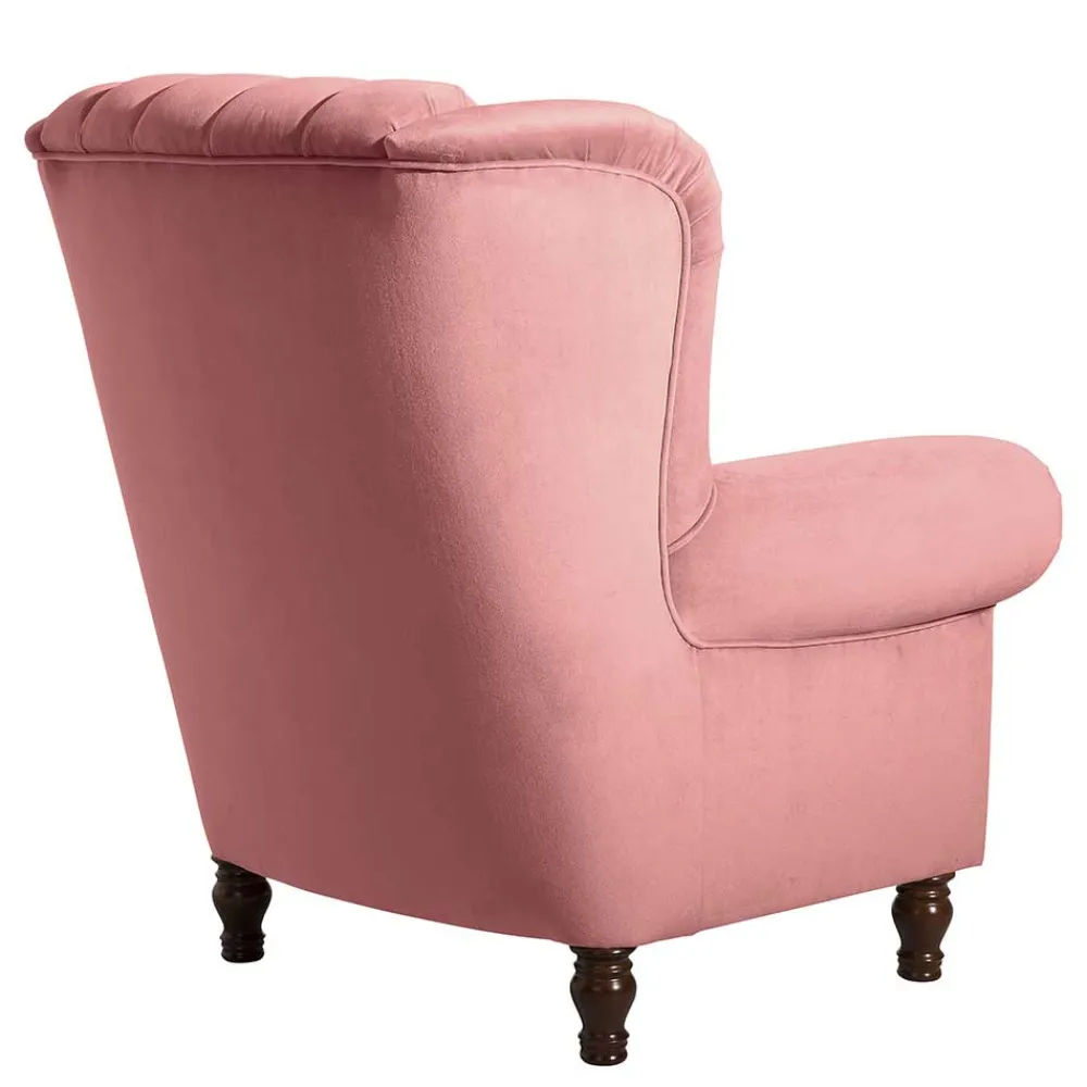 Wohnen Sessel<Federkern-Ohrensessel in Rosa und Nussbaum Braun - Masiela