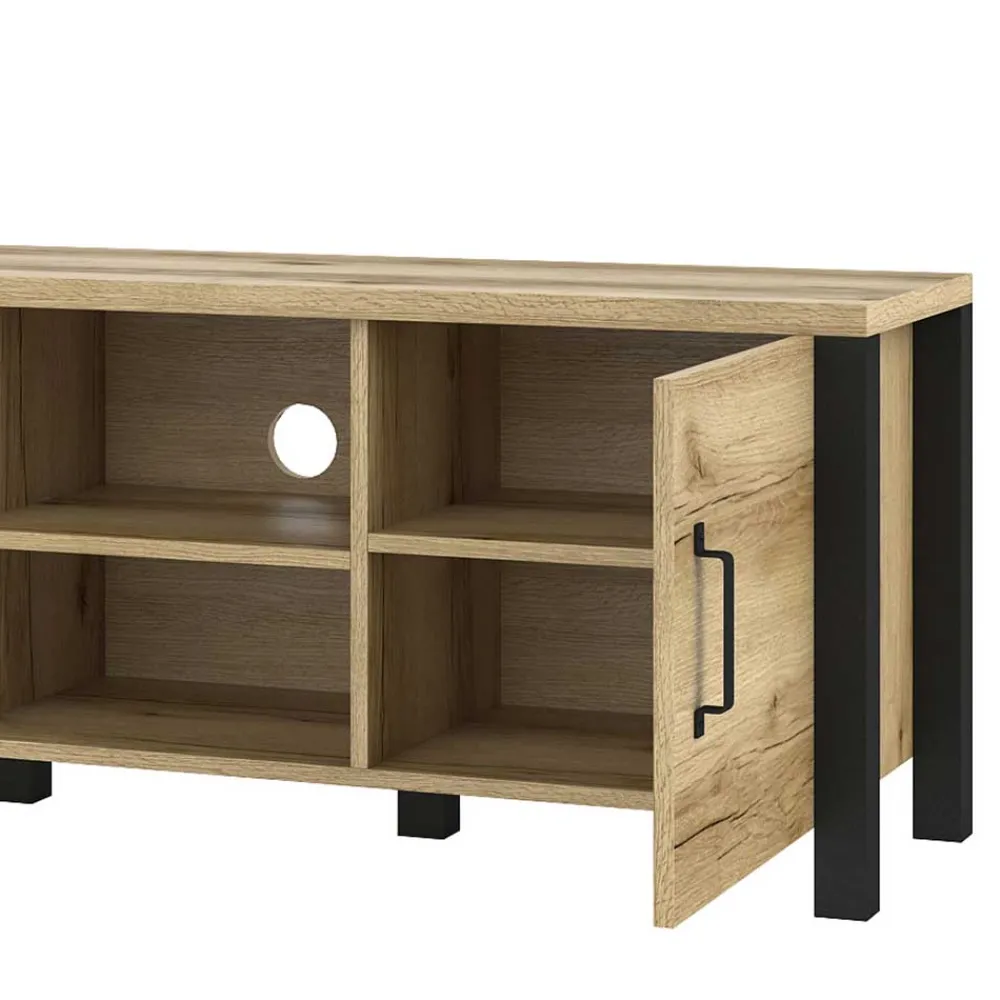 Wohnen Tv & Hifi-Möbel|Lowboards<Fernseher Schrank in Eiche NB & Schwarz - Kanellas
