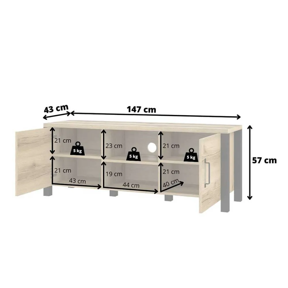 Wohnen Tv & Hifi-Möbel|Lowboards<Fernseher Schrank in Eiche NB & Schwarz - Kanellas