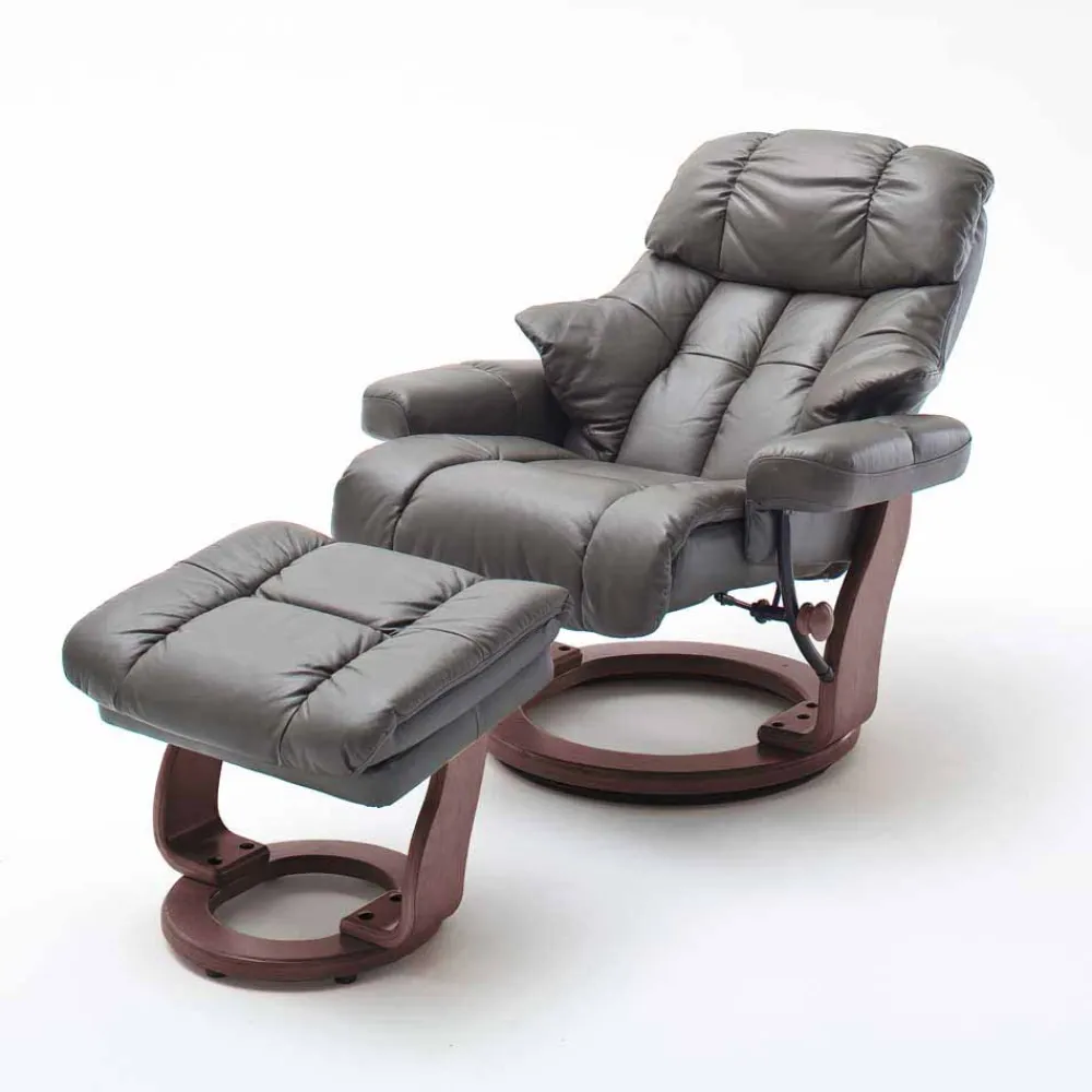 Wohnen Sessel<Fernsehsessel mit Relaxfunktion in Leder Schlammfarben Vihanna mit Hocker (zweiteilig)