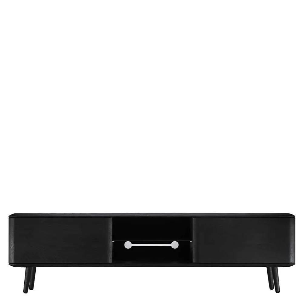 Wohnen Tv & Hifi-Möbel|Lowboards<Fernsehtisch mit Klappen & Fach in Schwarz - Delavidu