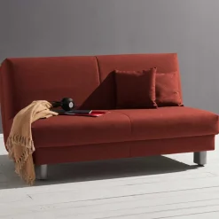 Wohnen Sofas<Flachgewebe Bettcouch in Dunkelrot & Alu - Carlive
