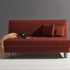 Wohnen Sofas<Flachgewebe Bettcouch in Dunkelrot & Alu - Carlive