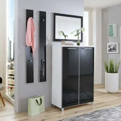 Wohnen Garderoben<Flurgarderobenset Liotra in Weiß Anthrazit Glas beschichtet (vierteilig)