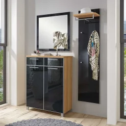 Wohnen Garderoben<Flurmöbel Set Lalaika in Anthrazit Glas beschichtet (dreiteilig)