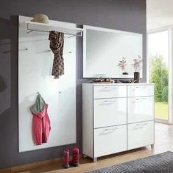 Wohnen Garderoben<Flurmöbel Set Zoricano in Weiß Glas beschichtet (dreiteilig)