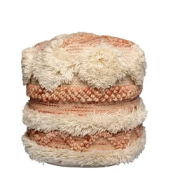 Wohnen Hocker<Fransiger Pouf in Altrosa mit Cremeweiß - Ornuva