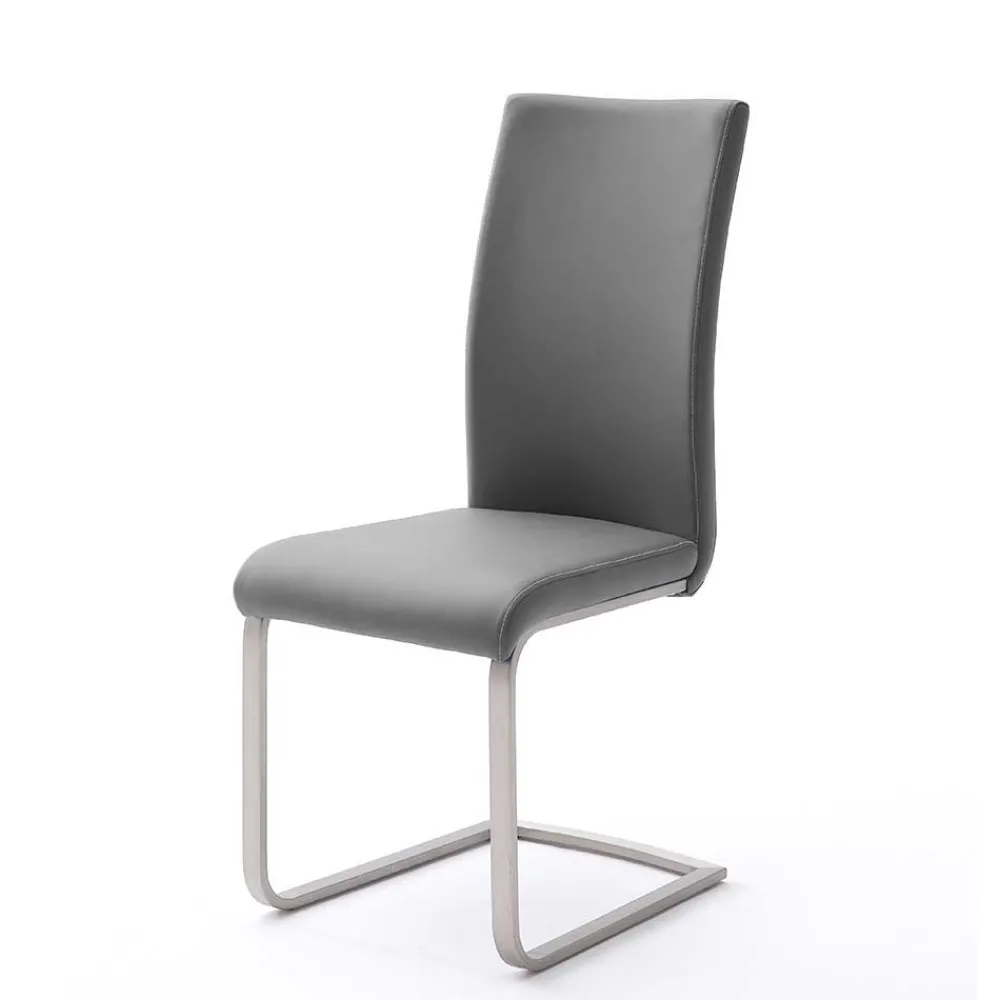 Wohnen Sessel|Stühle<Freischwinger in Kunstleder Grau Ramia mit Edelstahl (4er Set)