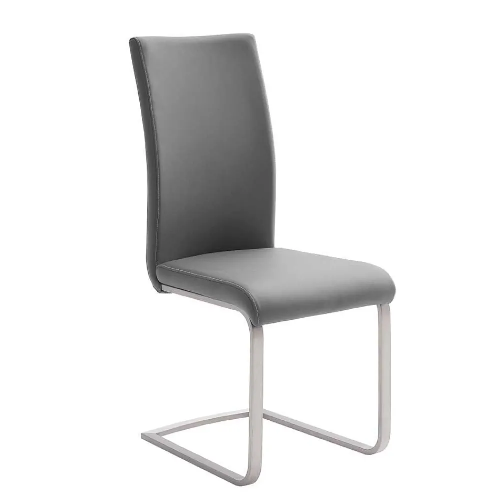 Wohnen Sessel|Stühle<Freischwinger in Kunstleder Grau Ramia mit Edelstahl (4er Set)