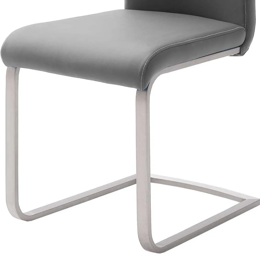 Wohnen Sessel|Stühle<Freischwinger in Kunstleder Grau Ramia mit Edelstahl (4er Set)