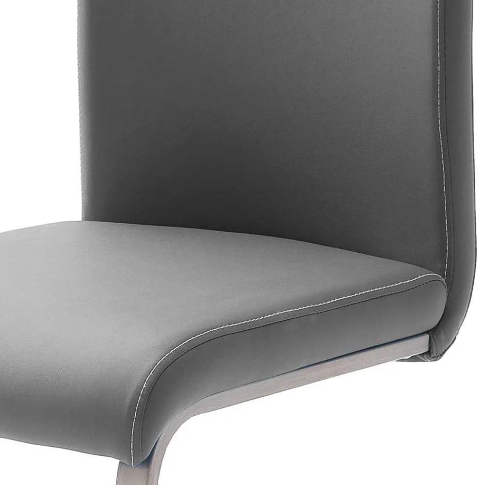 Wohnen Sessel|Stühle<Freischwinger in Kunstleder Grau Ramia mit Edelstahl (4er Set)