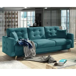 Wohnen Sofas<Funktionscouch in Petrol Blau Samt - Mingo