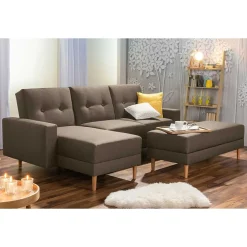Wohnen Sofas<Funktionsecke in Beigegrau mit Erle - Dwight (zweiteilig)