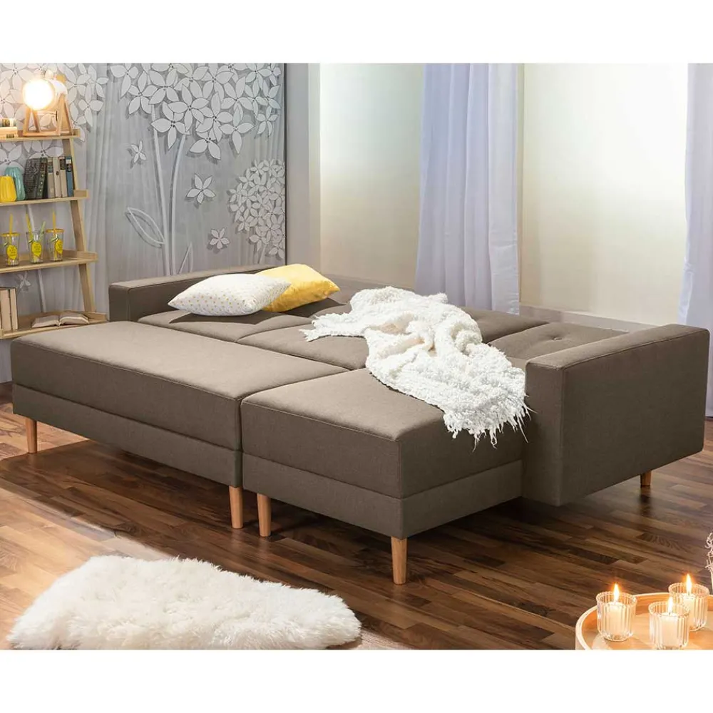 Wohnen Sofas<Funktionsecke in Beigegrau mit Erle - Dwight (zweiteilig)