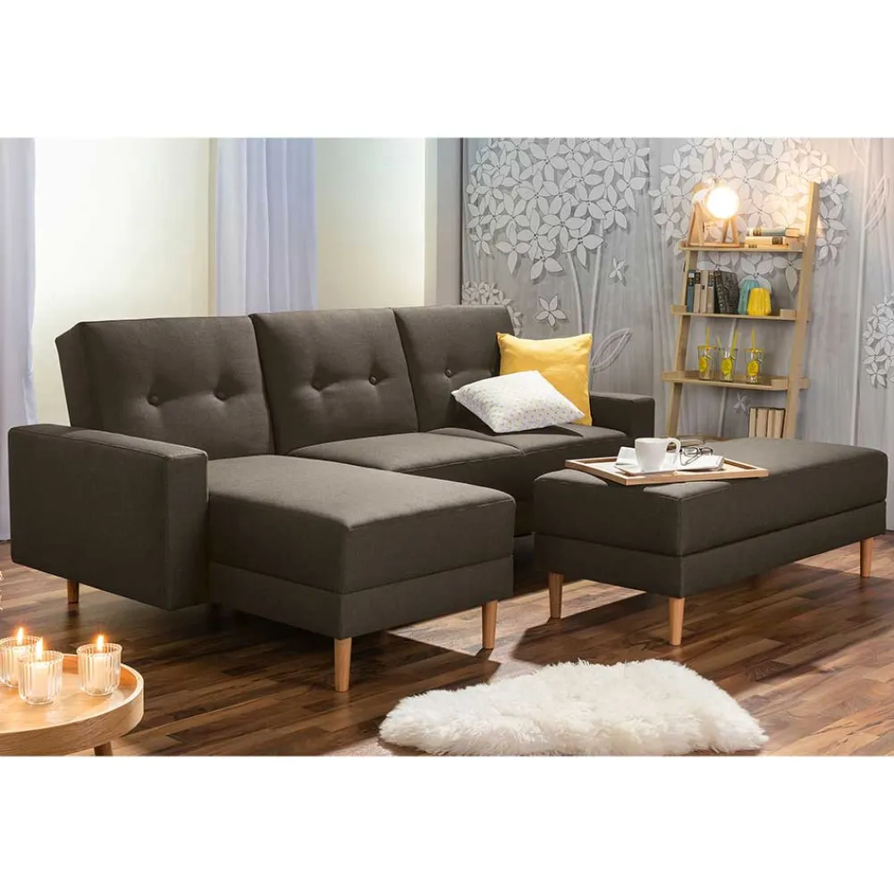 Wohnen Betten|Sofas<Funktionsecksofa in Braun mit Erle - Iljona (zweiteilig)
